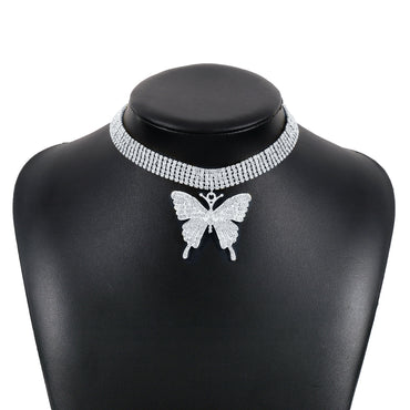 Elegant Butterfly Iron Inlay Rhinestones Women's Pendant Necklace