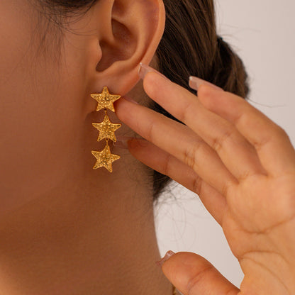 1 Pair Vintage Style Simple Style Pentagram Solid Color Plating Stainless Steel 18k Gold Plated Drop Earrings