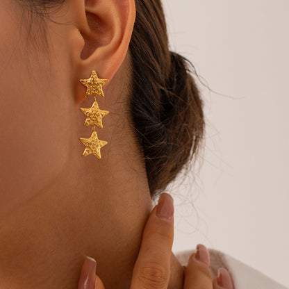 1 Pair Vintage Style Simple Style Pentagram Solid Color Plating Stainless Steel 18k Gold Plated Drop Earrings