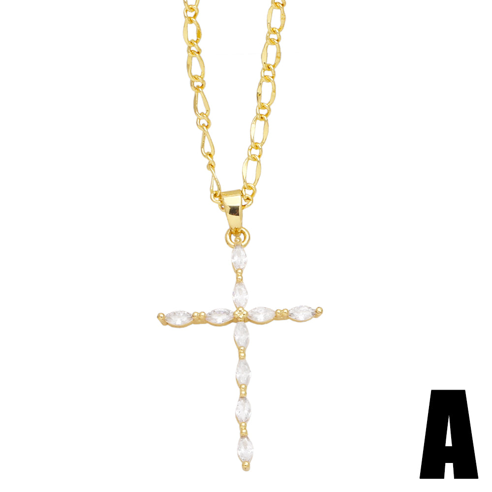 Simple Style Cross Copper Plating Inlay Zircon 18k Gold Plated Necklace