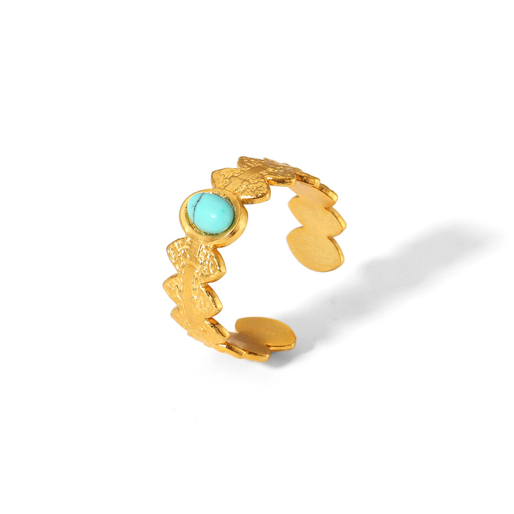 Retro Circle Stainless Steel Polishing Plating Inlay Turquoise 18k Gold Plated Rings