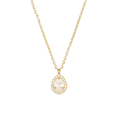 Elegant Simple Style Water Droplets Stainless Steel White Gold Plated Gold Plated Zircon Pendant Necklace In Bulk