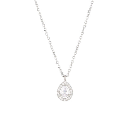 Elegant Simple Style Water Droplets Stainless Steel White Gold Plated Gold Plated Zircon Pendant Necklace In Bulk