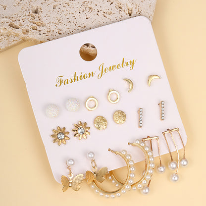 1 Set Simple Style Flower Plating Inlay Zinc Alloy Rhinestones Gold Plated Earrings