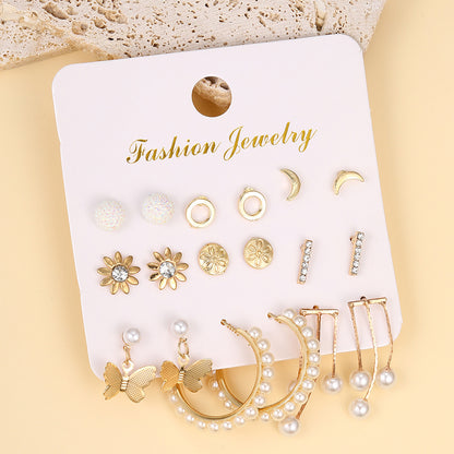 1 Set Simple Style Flower Plating Inlay Zinc Alloy Rhinestones Gold Plated Earrings