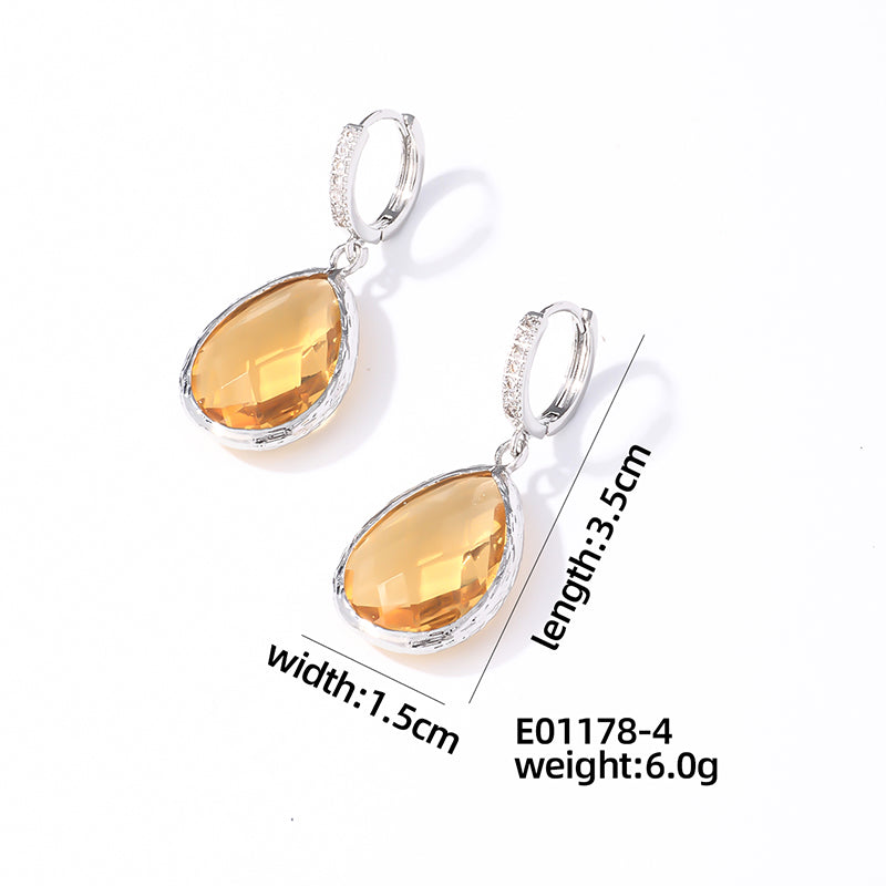 1 Pair Casual Simple Style Water Droplets Plating Inlay Copper Crystal Glass Zircon Drop Earrings