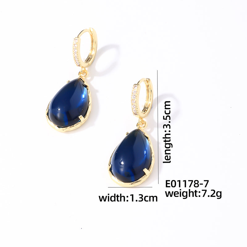 1 Pair Casual Simple Style Water Droplets Plating Inlay Copper Crystal Glass Zircon Drop Earrings