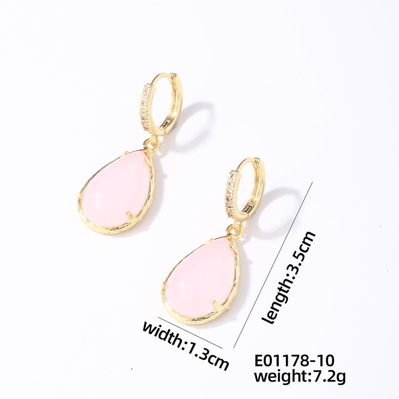 1 Pair Casual Simple Style Water Droplets Plating Inlay Copper Crystal Glass Zircon Drop Earrings