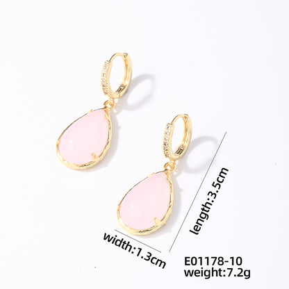 1 Pair Casual Simple Style Water Droplets Plating Inlay Copper Crystal Glass Zircon Drop Earrings