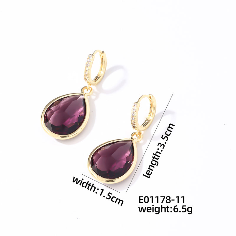 1 Pair Casual Simple Style Water Droplets Plating Inlay Copper Crystal Glass Zircon Drop Earrings