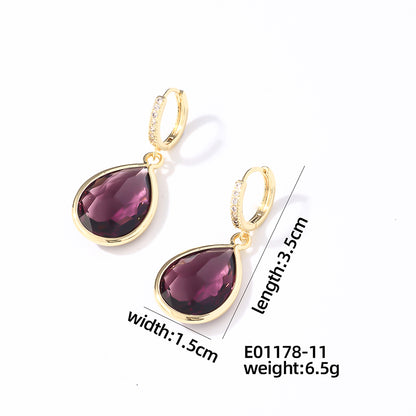 1 Pair Casual Simple Style Water Droplets Plating Inlay Copper Crystal Glass Zircon Drop Earrings