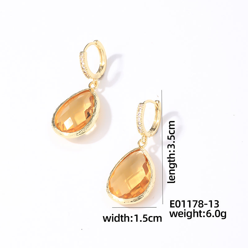 1 Pair Casual Simple Style Water Droplets Plating Inlay Copper Crystal Glass Zircon Drop Earrings