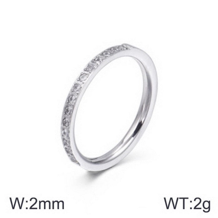 Wholesale Jewelry Simple Style Solid Color Titanium Steel Rhinestones 18K Gold Plated Inlay Rings