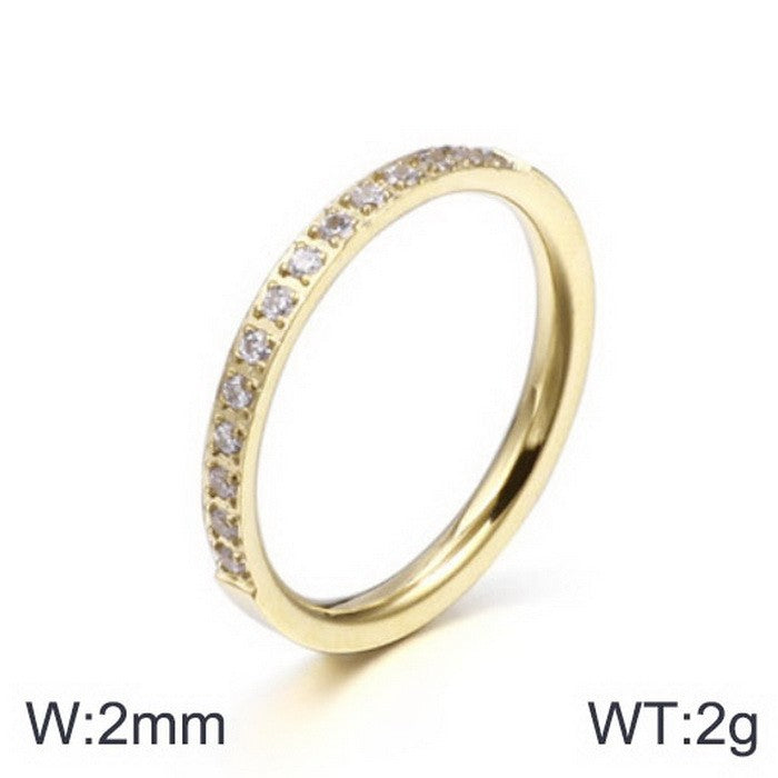 Wholesale Jewelry Simple Style Solid Color Titanium Steel Rhinestones 18K Gold Plated Inlay Rings