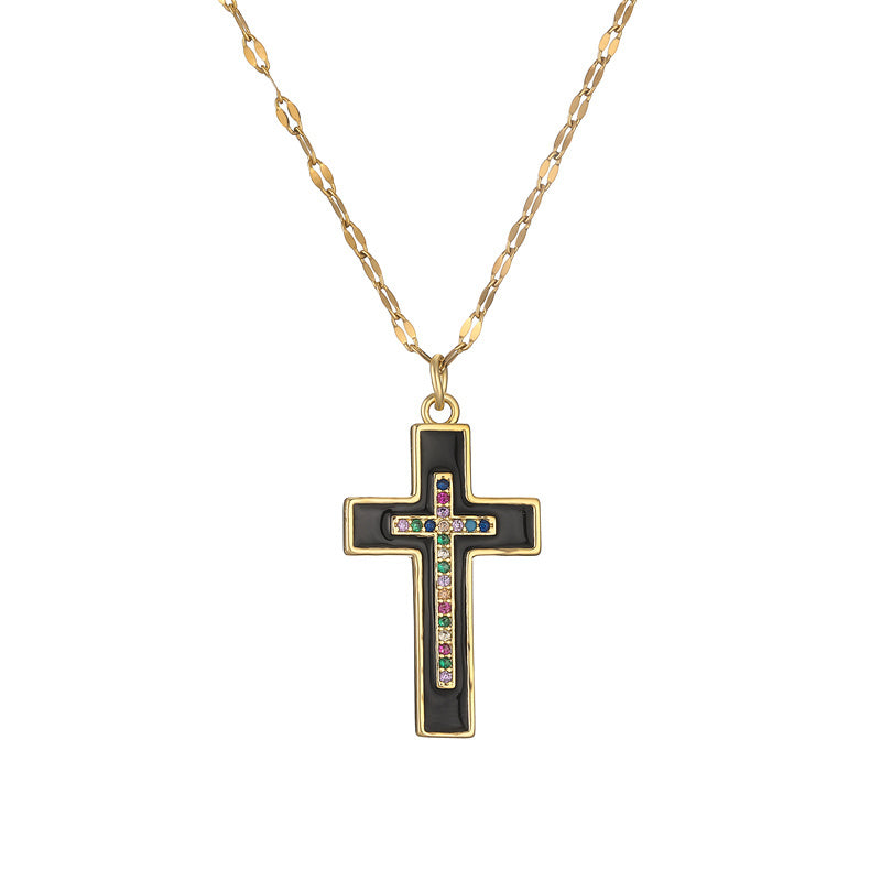 Simple Style Cross Copper Plating Inlay Zircon Gold Plated Pendant Necklace