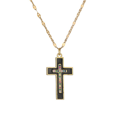 Simple Style Cross Copper Plating Inlay Zircon Gold Plated Pendant Necklace