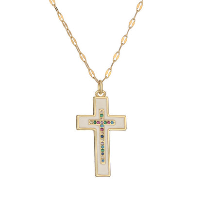 Simple Style Cross Copper Plating Inlay Zircon Gold Plated Pendant Necklace