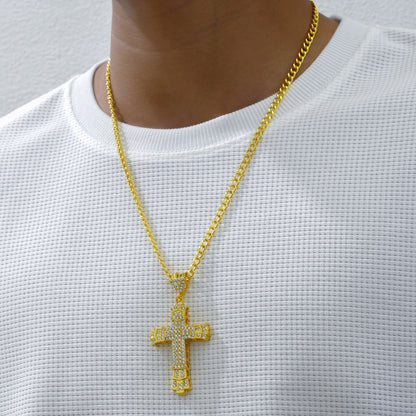 Hip-hop Retro Cross Alloy Inlay Rhinestones Men's Pendant Necklace