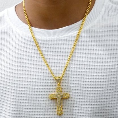 Hip-hop Retro Cross Alloy Inlay Rhinestones Men's Pendant Necklace