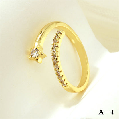 Simple Style Cross Heart Shape Fish Tail Copper Plating Inlay Zircon 18k Gold Plated Open Rings