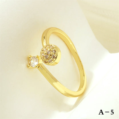 Simple Style Cross Heart Shape Fish Tail Copper Plating Inlay Zircon 18k Gold Plated Open Rings