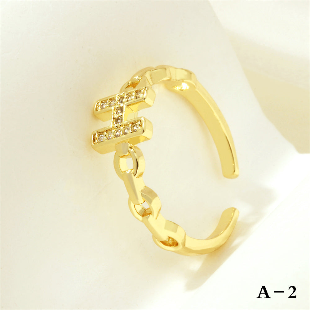 Simple Style Cross Letter Lines Copper Plating Inlay Zircon 18k Gold Plated Open Rings