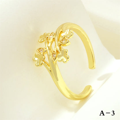 Simple Style Cross Letter Lines Copper Plating Inlay Zircon 18k Gold Plated Open Rings