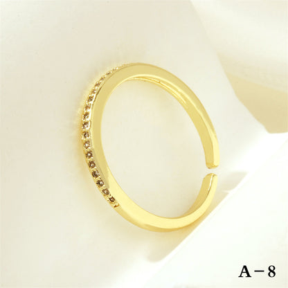 Simple Style Cross Letter Lines Copper Plating Inlay Zircon 18k Gold Plated Open Rings