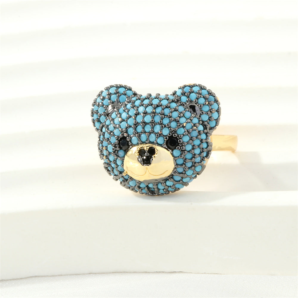 Cute Simple Style Bear Copper 18k Gold Plated Zircon Open Rings In Bulk