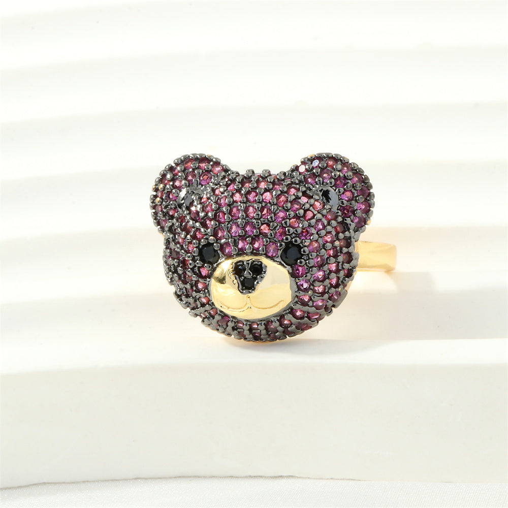 Cute Simple Style Bear Copper 18k Gold Plated Zircon Open Rings In Bulk