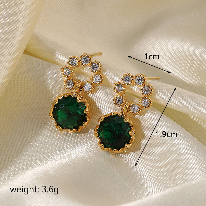 1 Pair Vintage Style Simple Style Round Plating Inlay Copper Glass Zircon 18k Gold Plated Drop Earrings