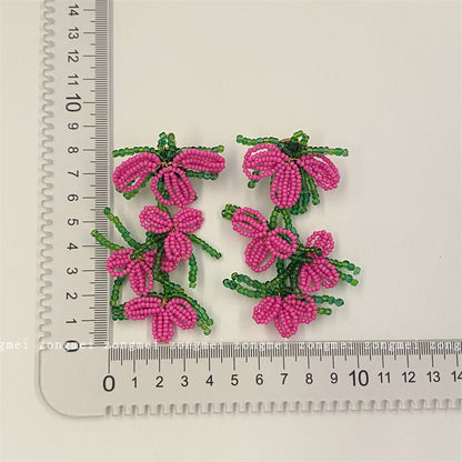 1 Pair Exaggerated Lady Flower Beaded Resin Seed Bead Metal Drop Earrings