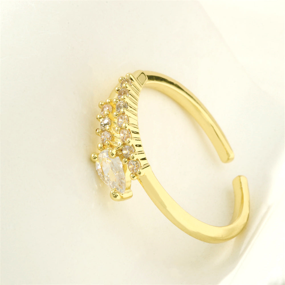 Simple Style Lines Copper 18k Gold Plated Zircon Open Rings In Bulk