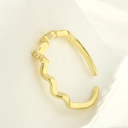 Simple Style Lines Copper 18k Gold Plated Zircon Open Rings In Bulk