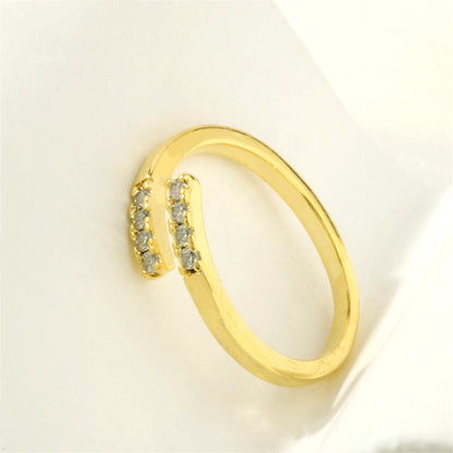 Simple Style Lines Copper 18k Gold Plated Zircon Open Rings In Bulk