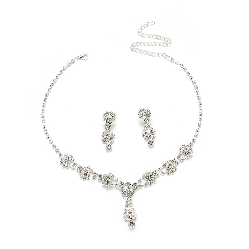 Elegant Solid Color Alloy Inlay Artificial Diamond Women's Earrings Necklace