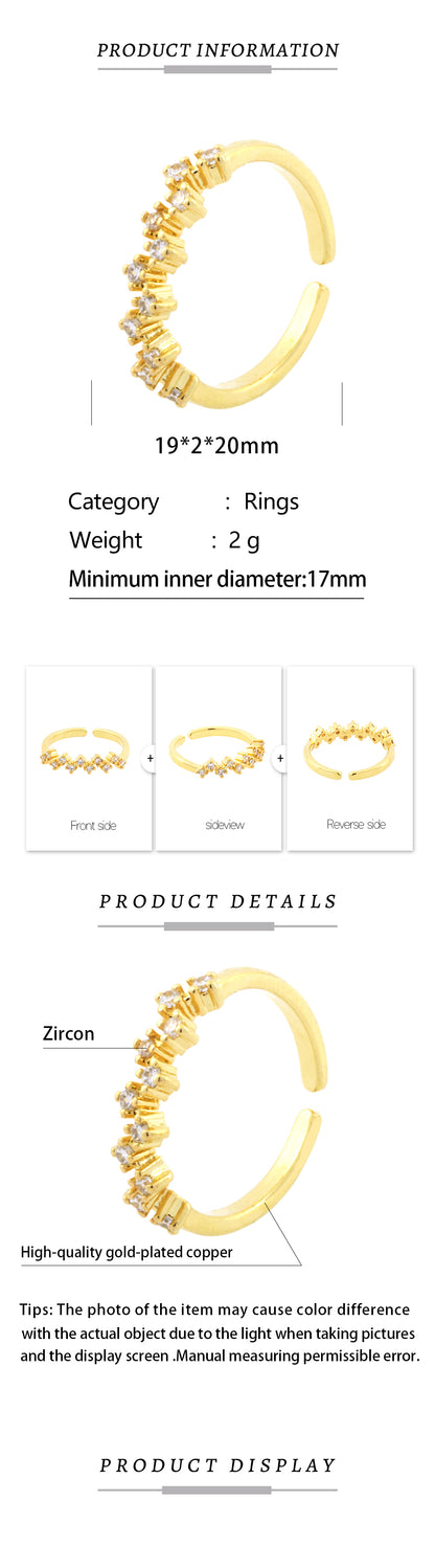 Simple Style Lines Copper 18k Gold Plated Zircon Open Rings In Bulk