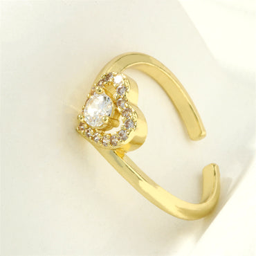 Casual Square Water Droplets Heart Shape Copper 18k Gold Plated Zircon Open Rings In Bulk