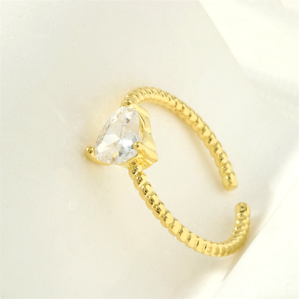 Casual Square Water Droplets Heart Shape Copper 18k Gold Plated Zircon Open Rings In Bulk