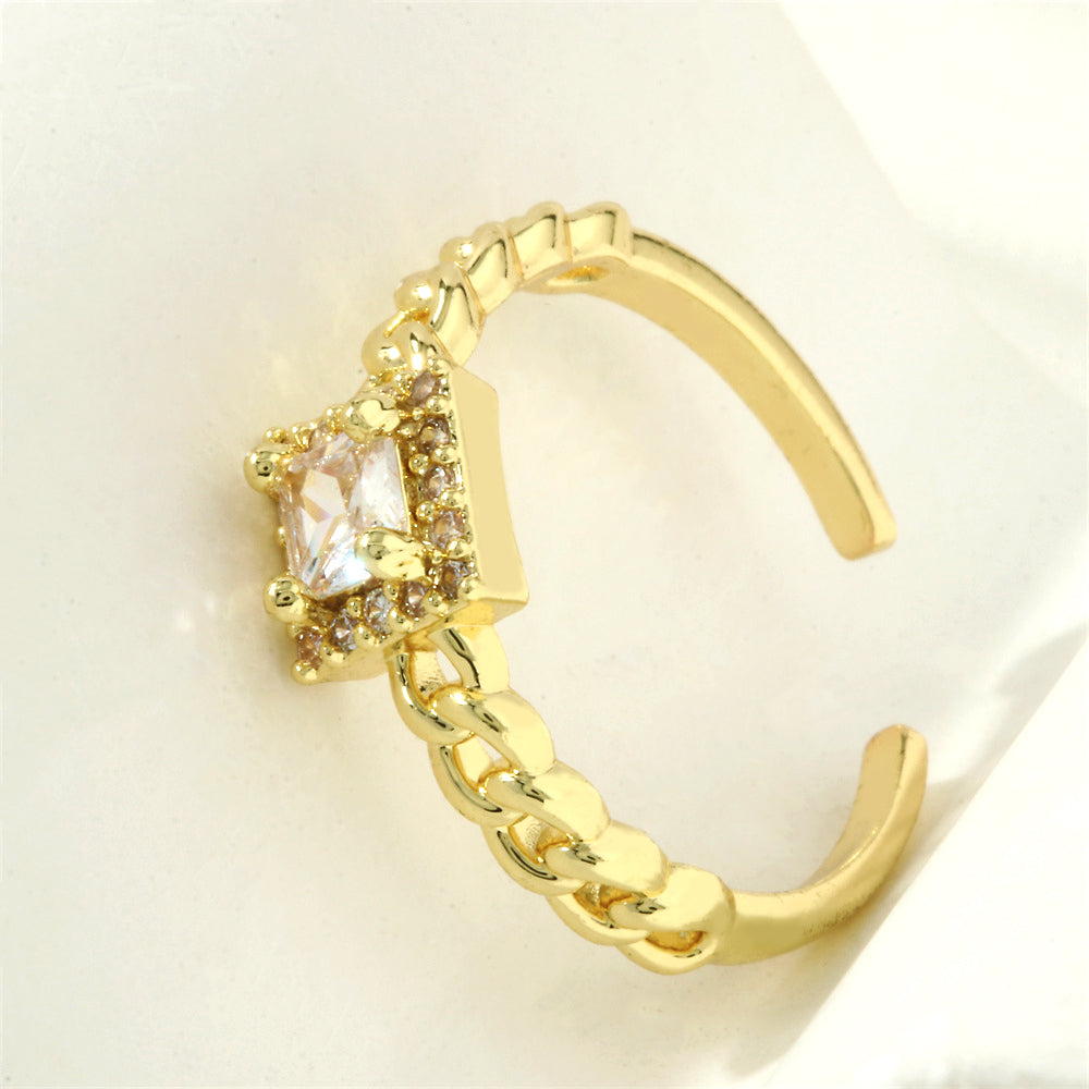 Casual Square Water Droplets Heart Shape Copper 18k Gold Plated Zircon Open Rings In Bulk