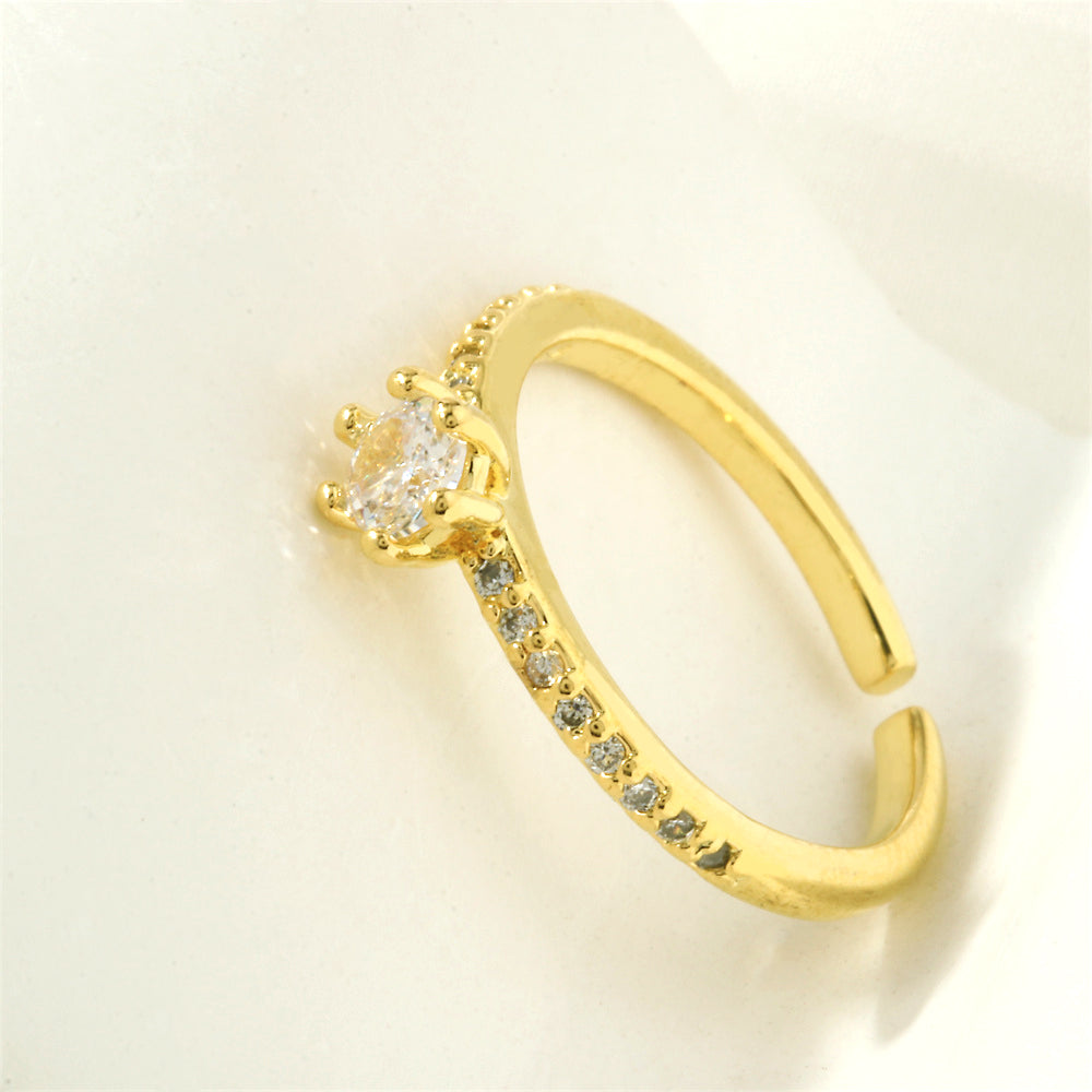 Casual Square Water Droplets Heart Shape Copper 18k Gold Plated Zircon Open Rings In Bulk