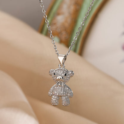 Cute Vacation Simple Style Little Bear Copper Plating Inlay Zircon 18k Gold Plated Pendant Necklace