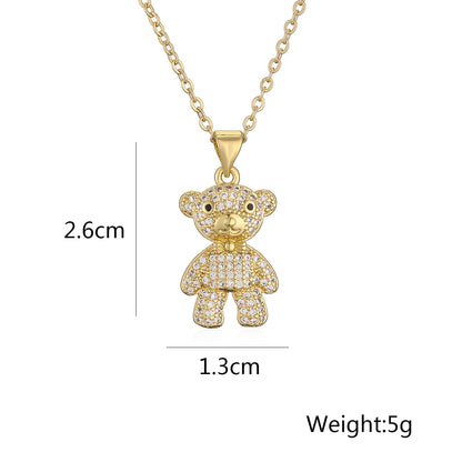 Cute Vacation Simple Style Little Bear Copper Plating Inlay Zircon 18k Gold Plated Pendant Necklace