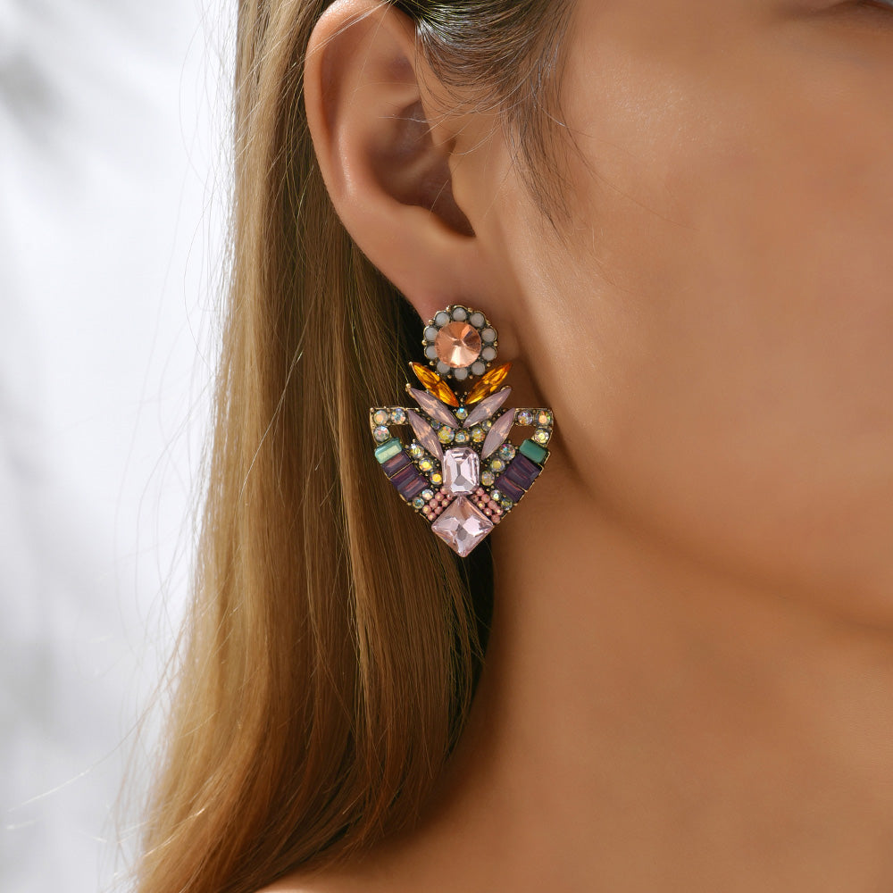 1 Pair Elegant Luxurious Korean Style Colorful Plating Metal Inlay Zinc Alloy Rhinestones Ear Studs