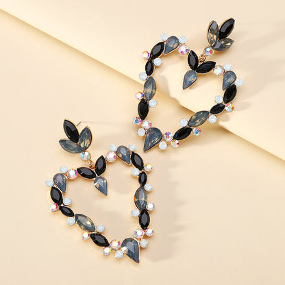 Wholesale Jewelry Exaggerated Luxurious Romantic Heart Shape Zinc Alloy Rhinestones Plating Inlay Drop Earrings