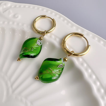 1 Pair Sweet Waves Plating Stainless Steel Glass 18k Gold Plated Drop Earrings