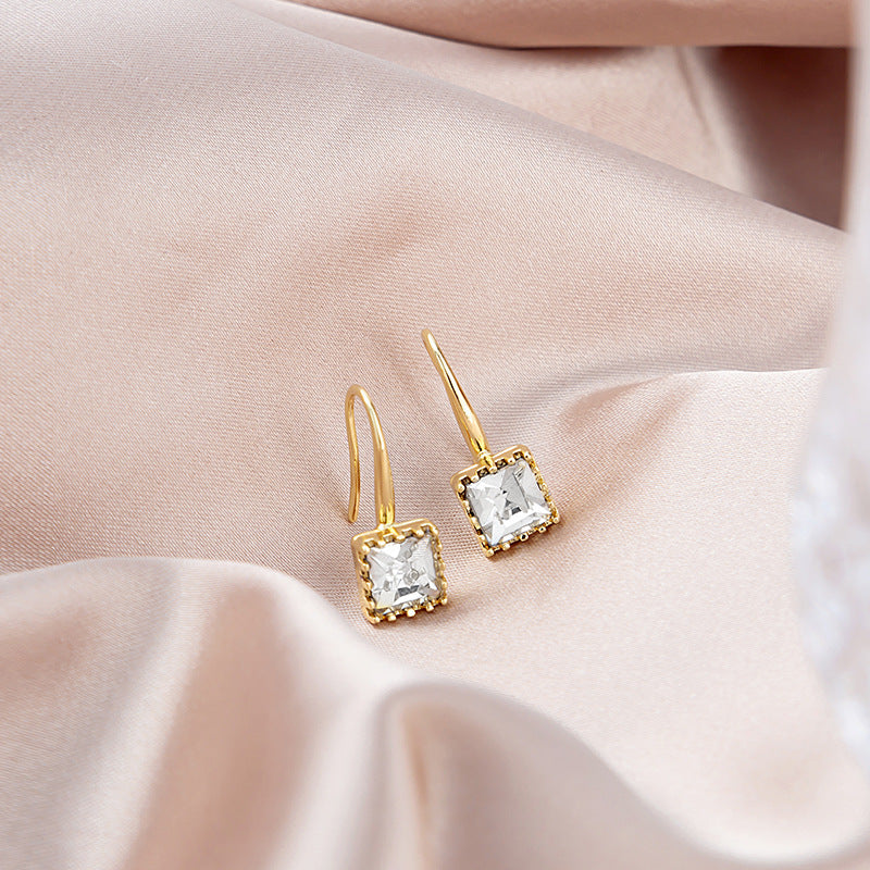 1 Pair Simple Style Square Inlay Alloy Zircon Drop Earrings