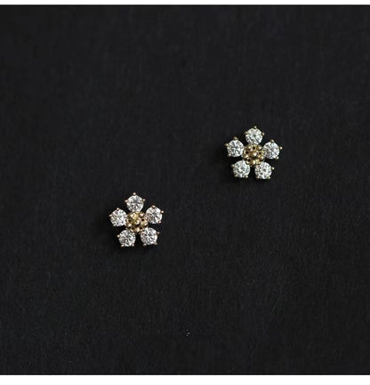 1 Pair Elegant Streetwear Flower Inlay Sterling Silver Zircon Ear Studs