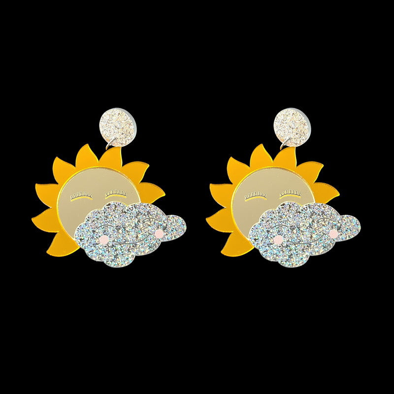 1 Pair Cartoon Style Sun Moon Arylic Drop Earrings