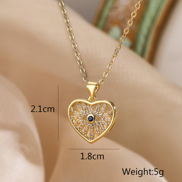 Modern Style Korean Style Geometric Devil's Eye Heart Shape Copper Plating Hollow Out Inlay Zircon 18k Gold Plated Pendant Necklace